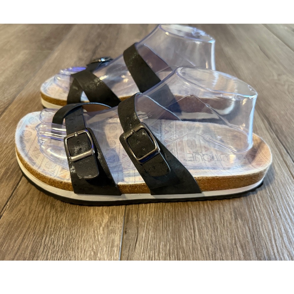 Boutique by Corkys Tan Lines Black‎ Double Strap Cork Slide Sandals 10